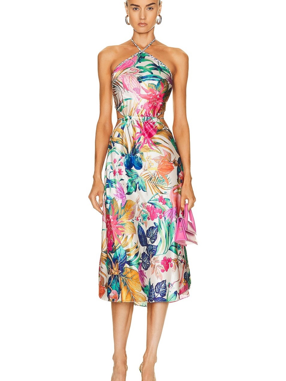 Floral Halter Midi Dress in Multi Bright Print